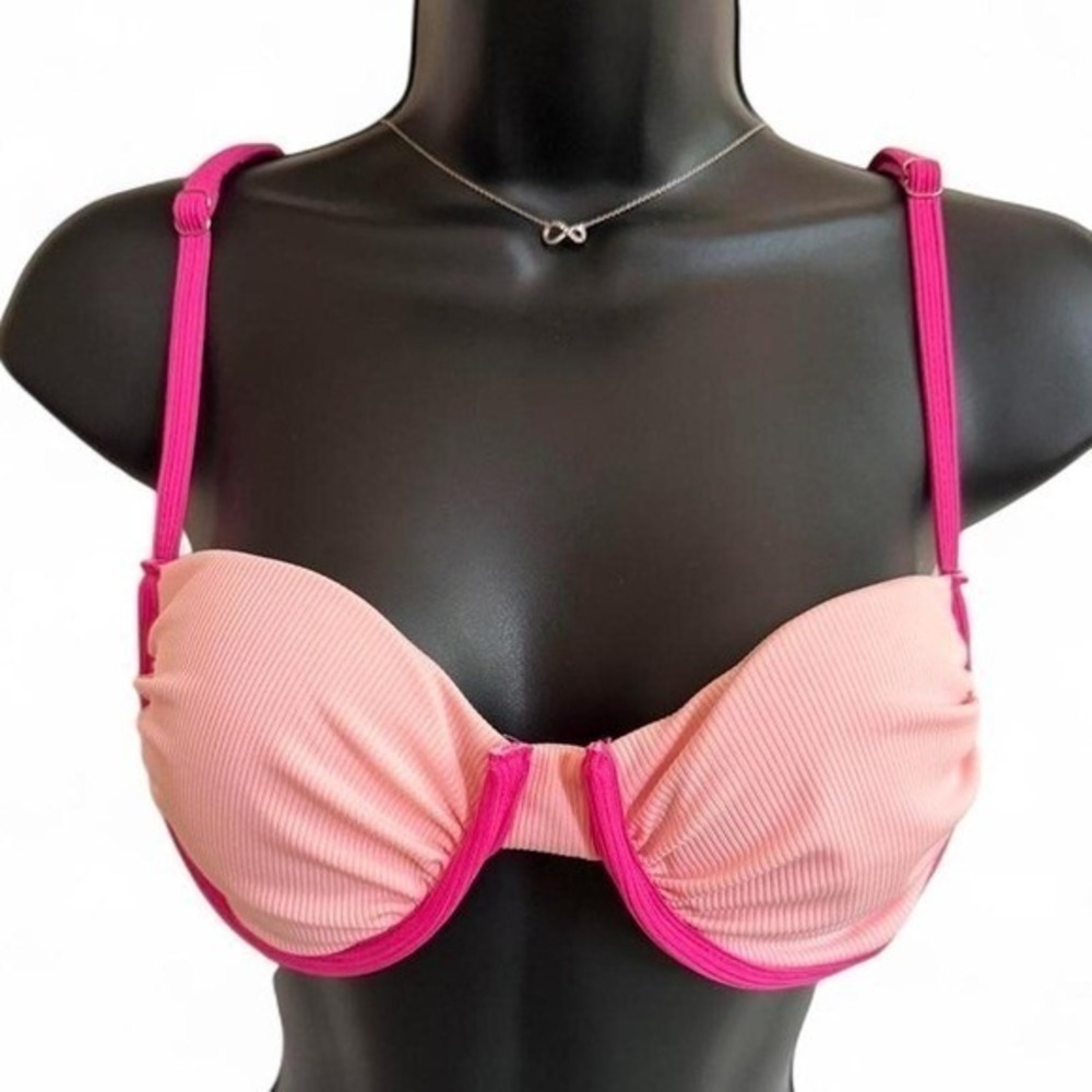Ribbed Underwire Bikini Top Light & Hot Pink Swimsuit Cami